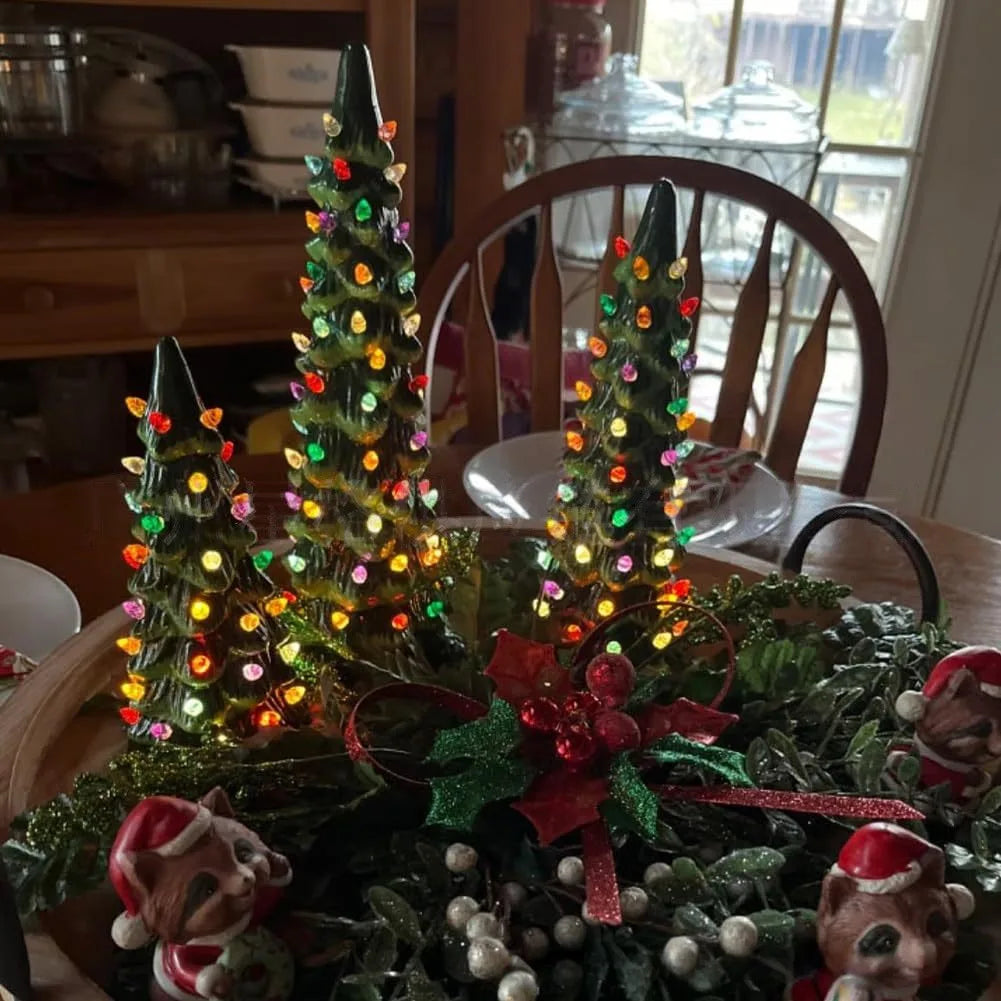 Retro LED Tabletop Christmas Tree - Hand-Painted Holiday Decor