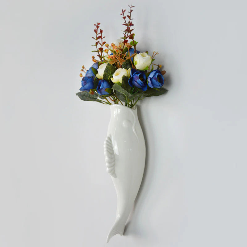 Modern Ceramic Fish Wall Vase – Creative 3D Mural Wall Decor