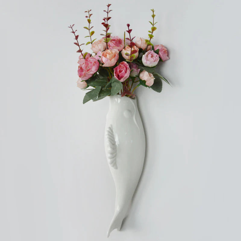 Modern Ceramic Fish Wall Vase – Creative 3D Mural Wall Decor