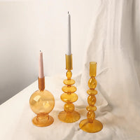 Amber Glow Bubble Glass Candle Holder Set