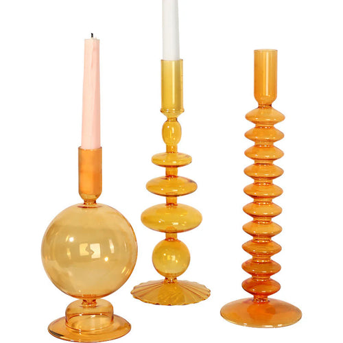 Amber Glow Bubble Glass Candle Holder Set