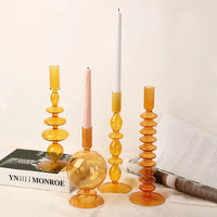Amber Glow Bubble Glass Candle Holder Set