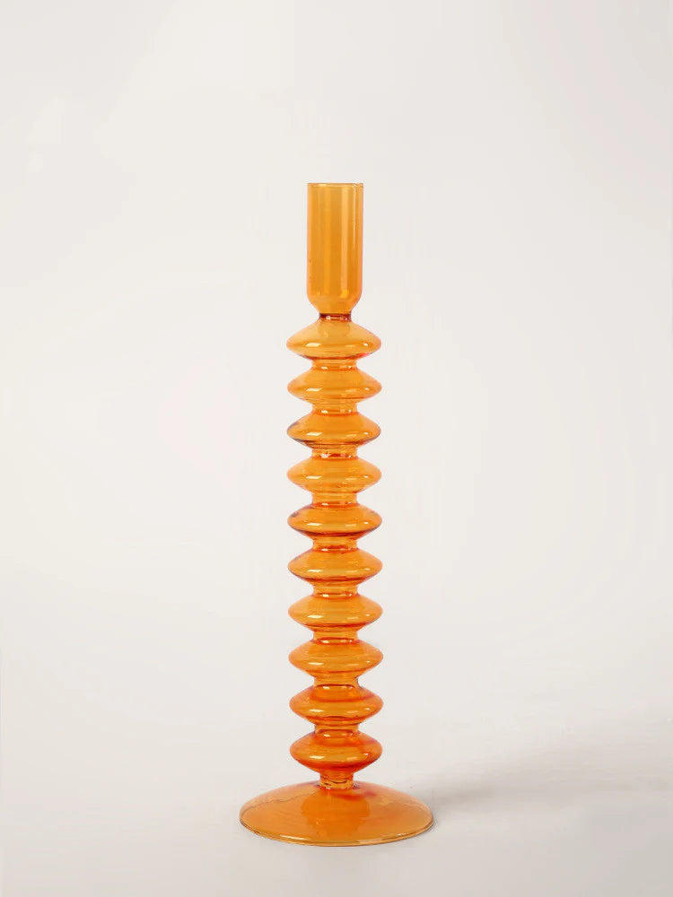 Amber Glow Bubble Glass Candle Holder Set