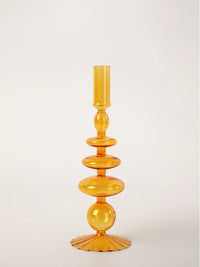 Amber Glow Bubble Glass Candle Holder Set