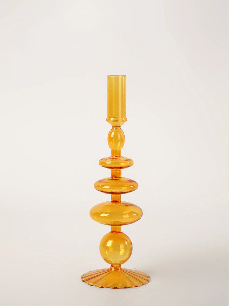 Amber Glow Bubble Glass Candle Holder Set