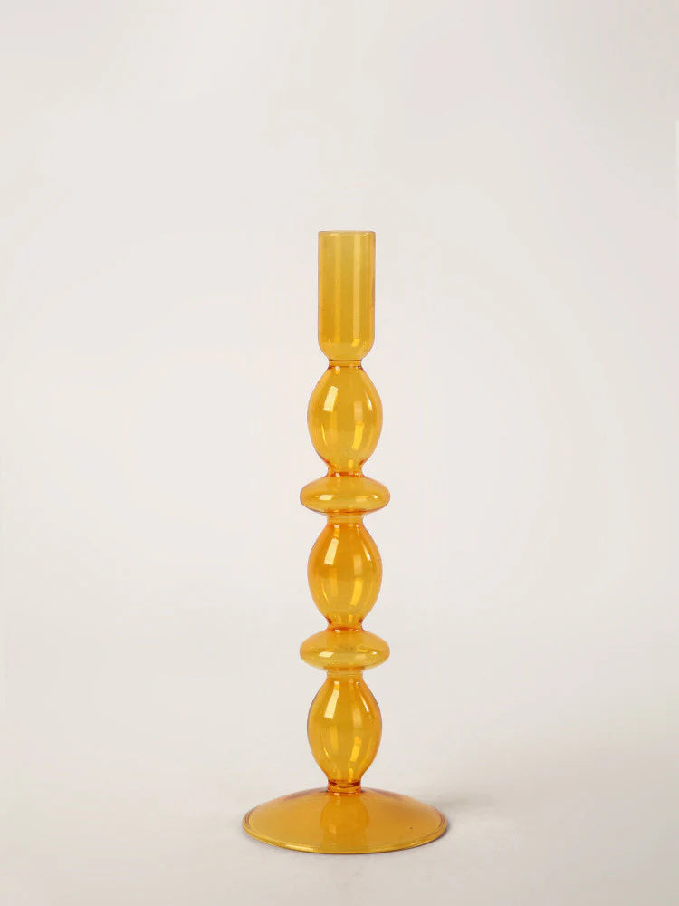Amber Glow Bubble Glass Candle Holder Set