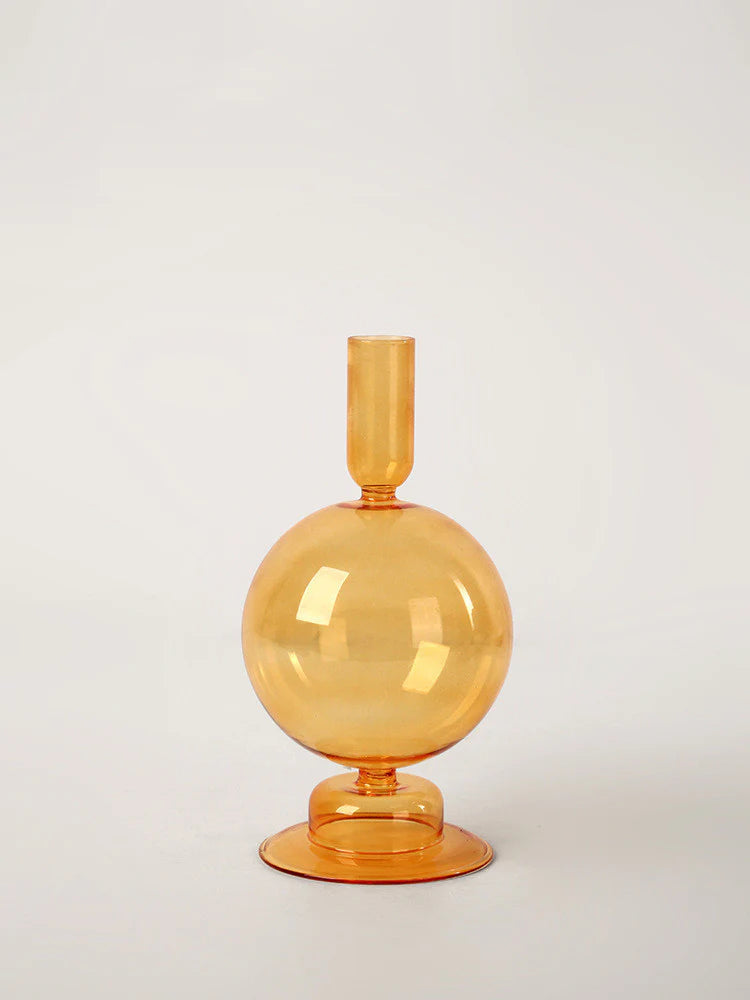 Amber Glow Bubble Glass Candle Holder Set