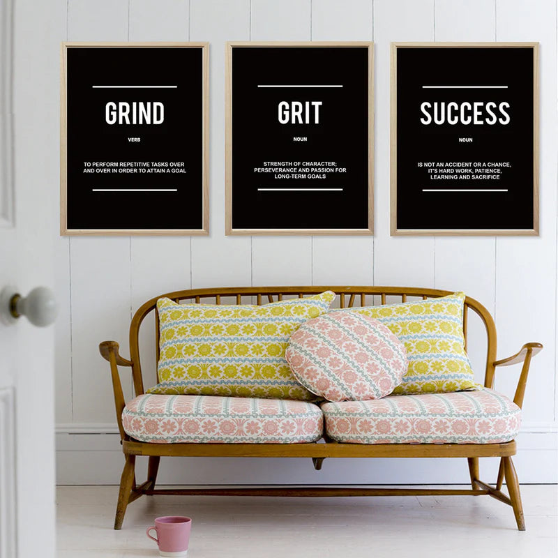 Black & White Motivational Posters – Grind, Grit, and Success Set