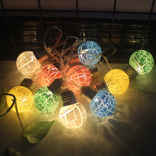 Cracked Glass LED String Lights – Festive Decorative Bulb Garland