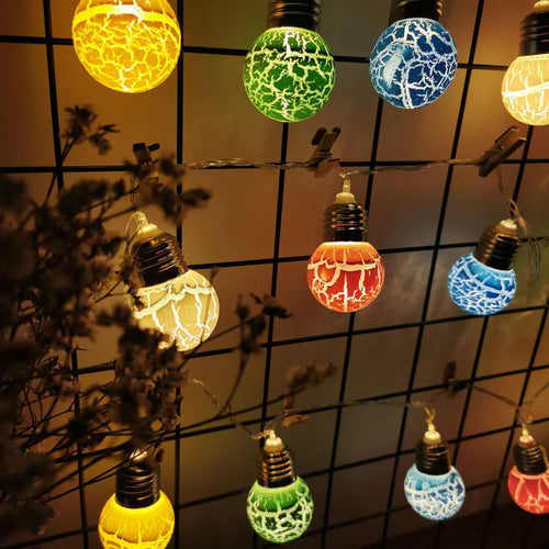 Cracked Glass LED String Lights – Festive Decorative Bulb Garland