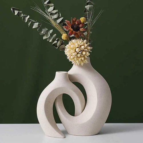 European White Ceramic Vase Set – Modern Minimalist Home Decoration