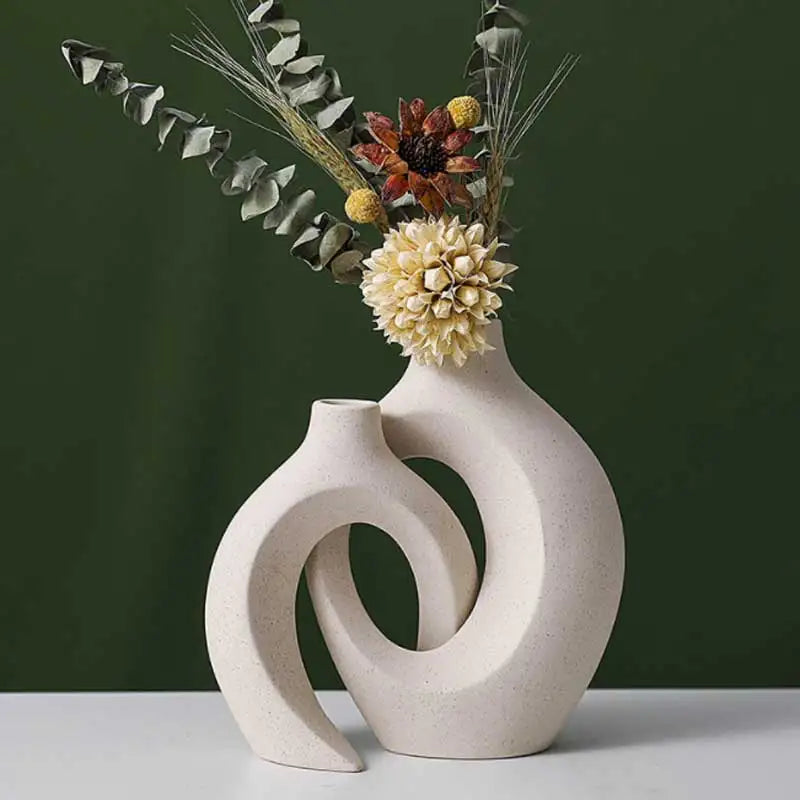European White Ceramic Vase Set – Modern Minimalist Home Decoration
