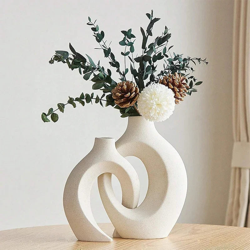European White Ceramic Vase Set – Modern Minimalist Home Decoration