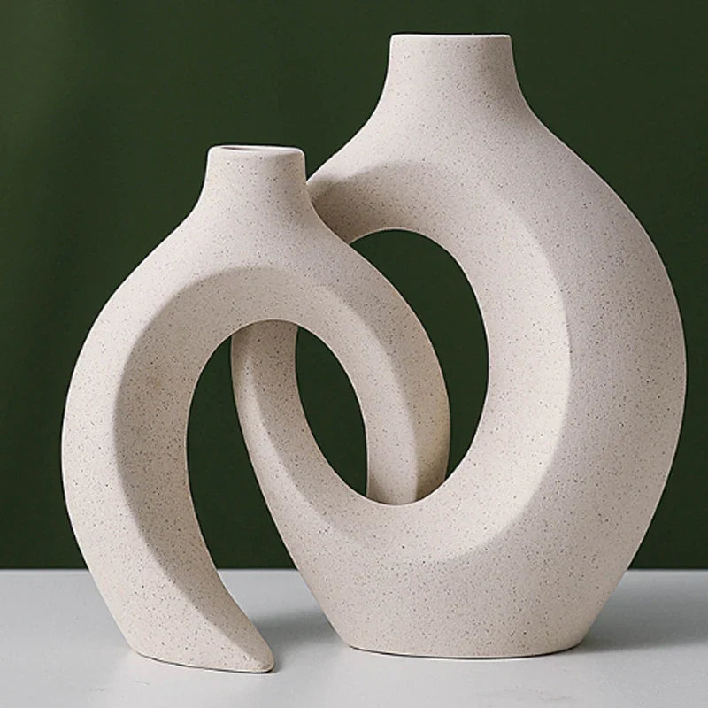 European White Ceramic Vase Set – Modern Minimalist Home Decoration