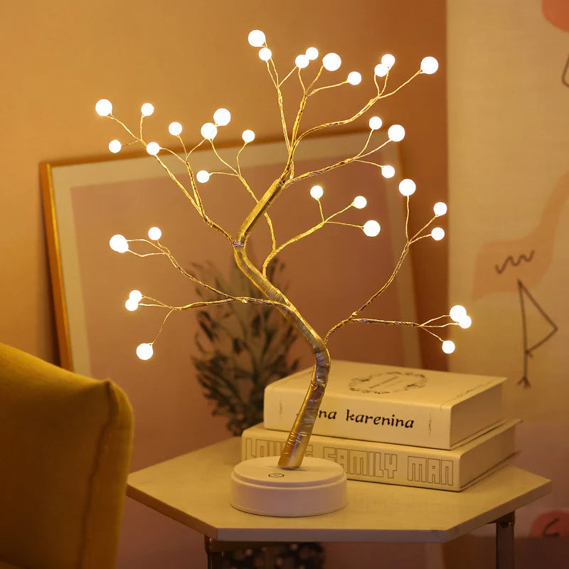 LED Tree Night Light – Touch Switch Pearl Star Table Lamp