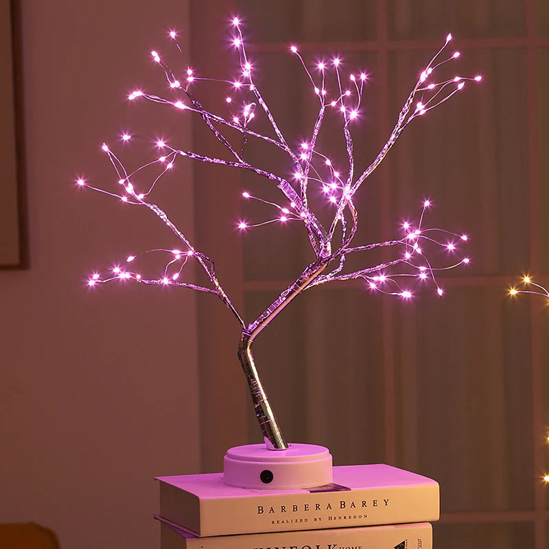 LED Tree Night Light – Touch Switch Pearl Star Table Lamp