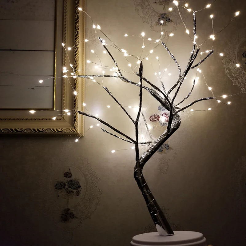 LED Tree Night Light – Touch Switch Pearl Star Table Lamp