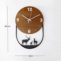 Luxury Nordic Deer Wall Clock – Wooden & Gold Metal Decor