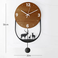 Luxury Nordic Deer Wall Clock – Wooden & Gold Metal Decor
