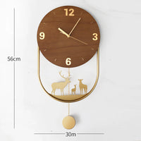 Luxury Nordic Deer Wall Clock – Wooden & Gold Metal Decor