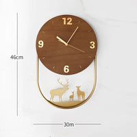 Luxury Nordic Deer Wall Clock – Wooden & Gold Metal Decor