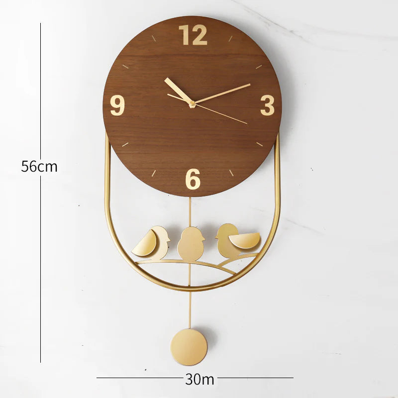 Luxury Nordic Deer Wall Clock – Wooden & Gold Metal Decor