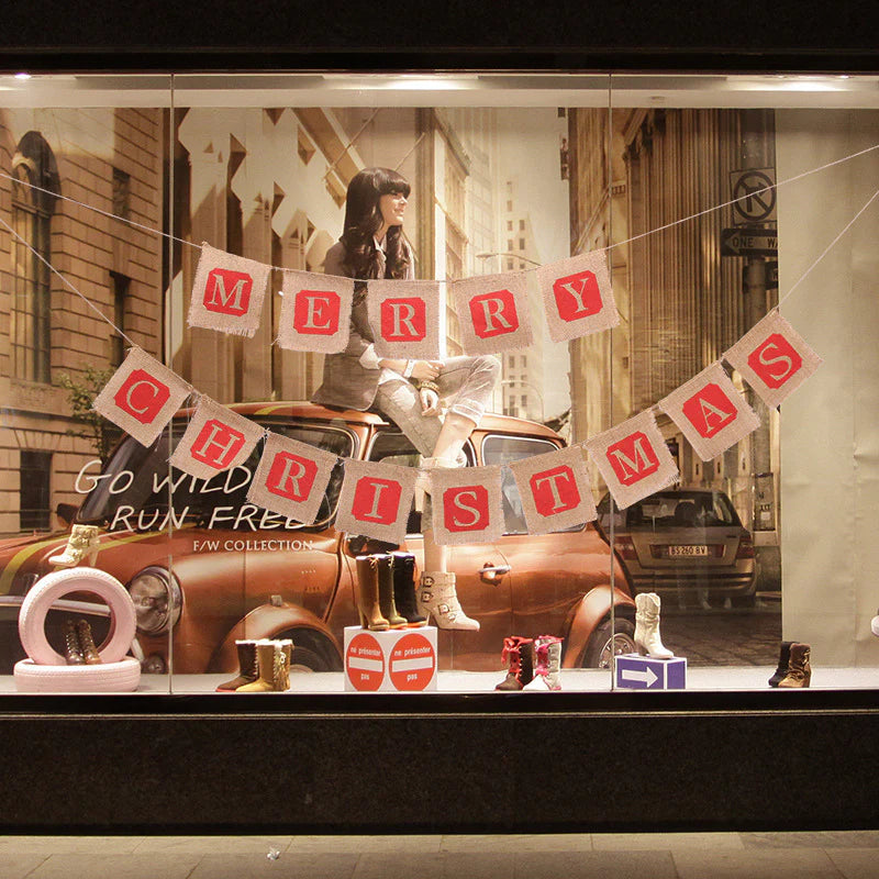 Merry Christmas Burlap Banner – Rustic Sackcloth Holiday Decoration