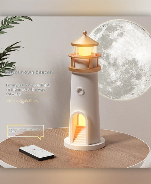 Modern Lighthouse LED Table Lamp – Rechargeable Ambient Light with Remote Control