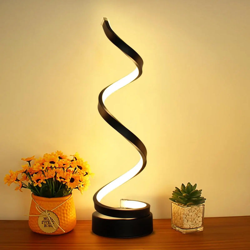 Modern Spiral LED Table Lamp – Minimalist Dimmable Desk & Bedside Light