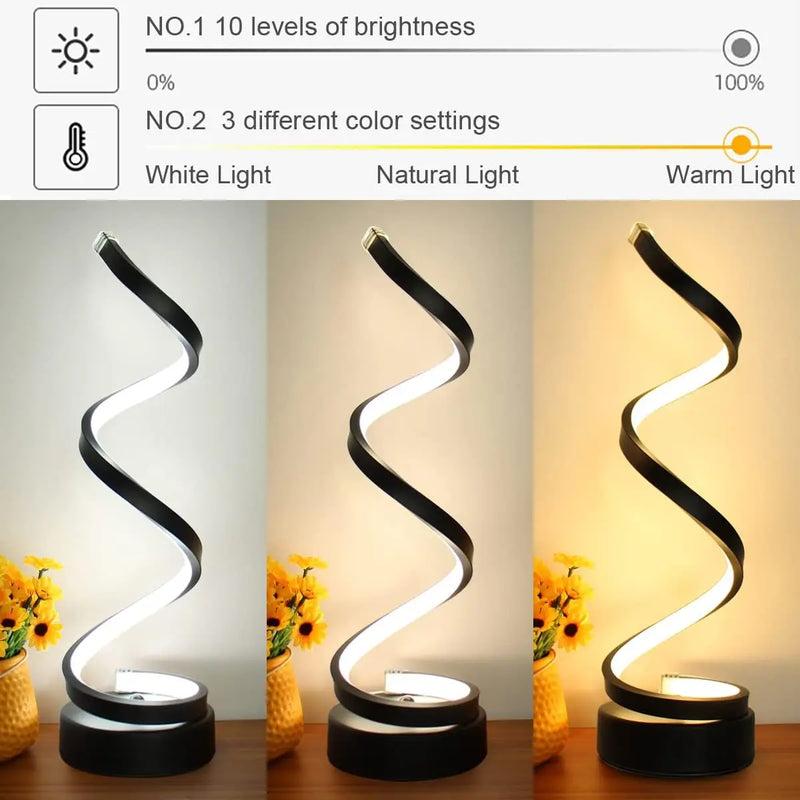 Modern Spiral LED Table Lamp – Minimalist Dimmable Desk & Bedside Light
