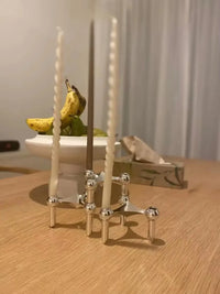 Nordic Molecular Metal Candle Holder – Modern Silver Geometric Candelabra