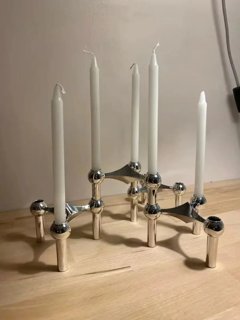 Nordic Molecular Metal Candle Holder – Modern Silver Geometric Candelabra