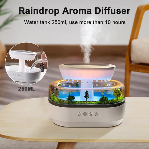 Raindrop Aroma Humidifier – Ultrasonic Essential Oil Diffuser with LED Light