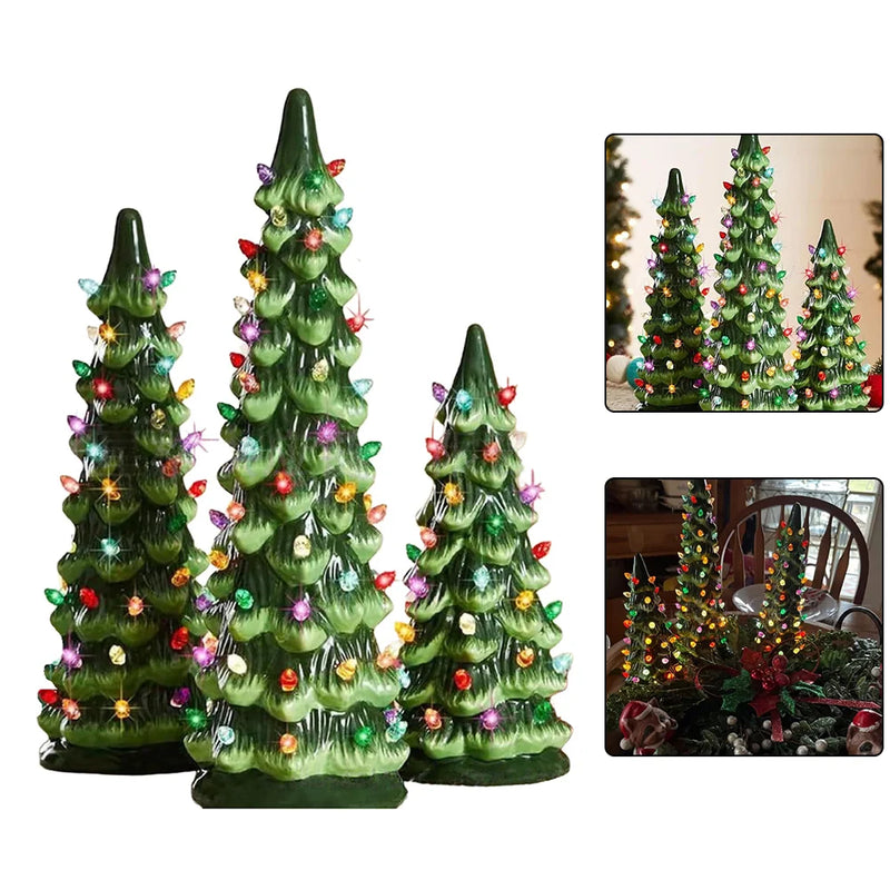 Retro LED Tabletop Christmas Tree – Hand-Painted Holiday Decor