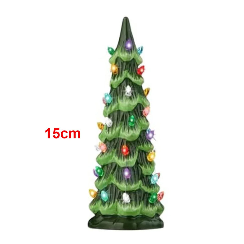 Retro LED Tabletop Christmas Tree – Hand-Painted Holiday Decor