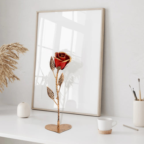 Hand-Forged Wrought Iron Red Metal Rose – Everlasting Romantic Gift