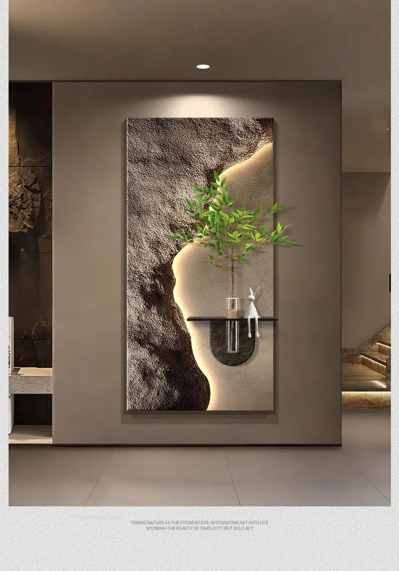 Luxury 3D Sandstone Wall Lamp – Hydroponic Green Plant Entrance & Corridor Decor