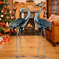 Metal Garden Crane Statue – Blue Heron Outdoor Yard Art for Lawn & Patio Decor
