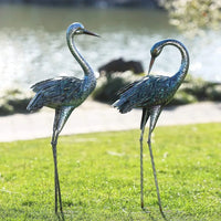 Metal Garden Crane Statue – Blue Heron Outdoor Yard Art for Lawn & Patio Decor