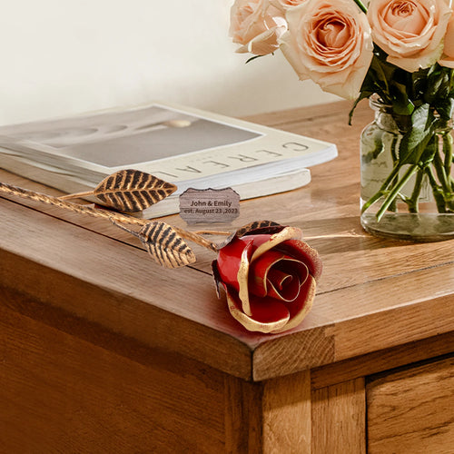 Hand-Forged Wrought Iron Red Metal Rose – Everlasting Romantic Gift