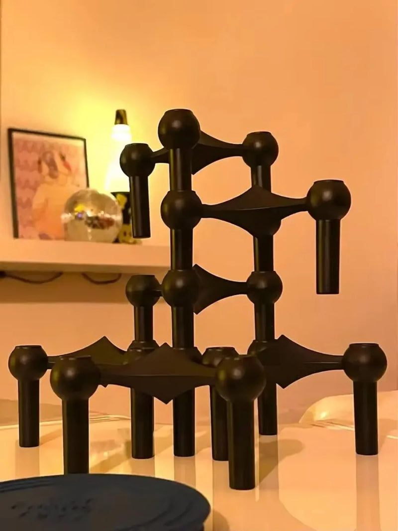Nordic Molecular Metal Candle Holder – Modern Silver Geometric Candelabra