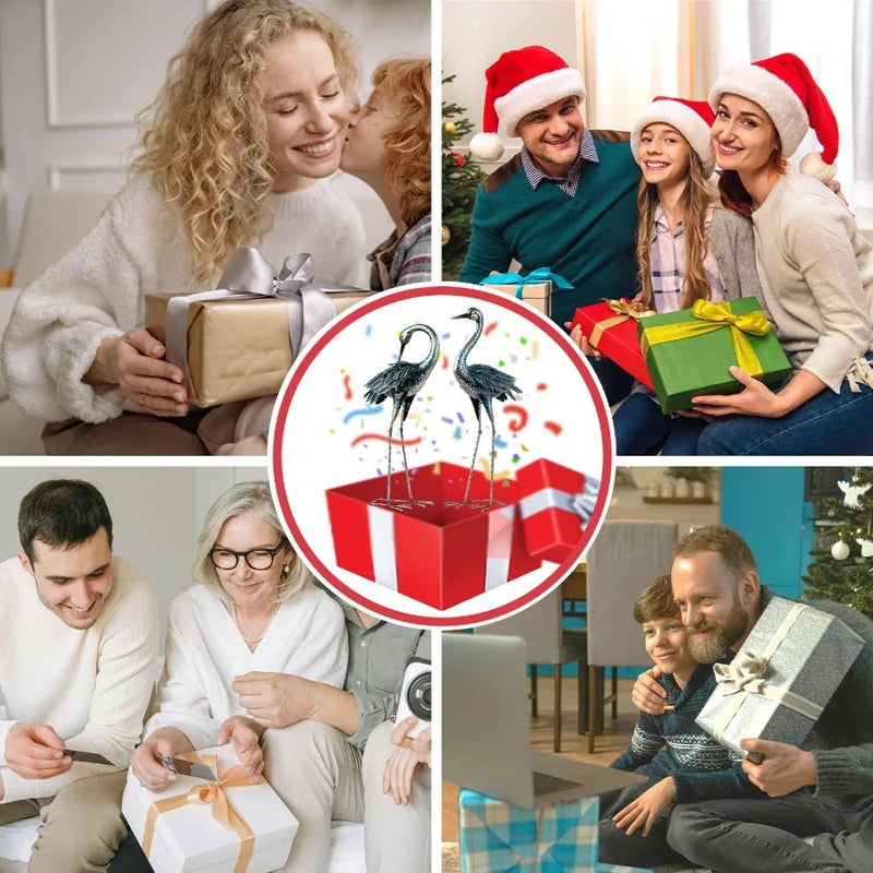 Metal Garden Crane Statue – Blue Heron Outdoor Yard Art for Lawn & Patio Decor