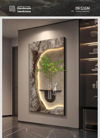 Luxury 3D Sandstone Wall Lamp – Hydroponic Green Plant Entrance & Corridor Decor