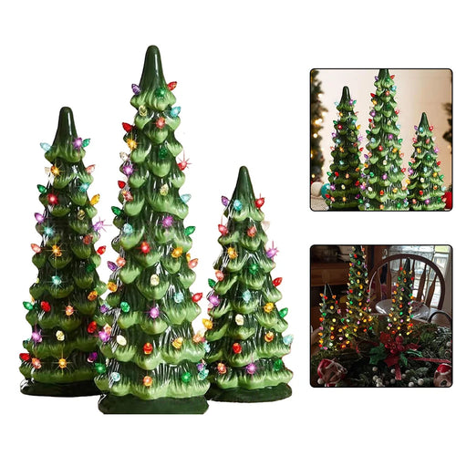 Retro LED Tabletop Christmas Tree – Hand-Painted Holiday Decor