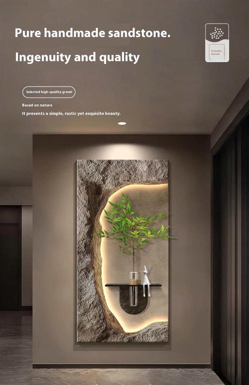 Luxury 3D Sandstone Wall Lamp – Hydroponic Green Plant Entrance & Corridor Decor