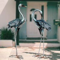 Metal Garden Crane Statue – Blue Heron Outdoor Yard Art for Lawn & Patio Decor