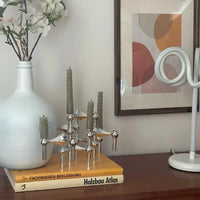 Nordic Molecular Metal Candle Holder – Modern Silver Geometric Candelabra