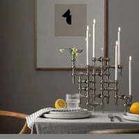 Nordic Molecular Metal Candle Holder – Modern Silver Geometric Candelabra