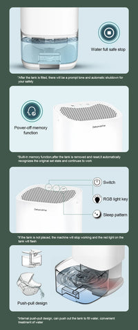 Portable Air Dehumidifier – Ultra Quiet Moisture Absorber for Home, Bedroom & Office