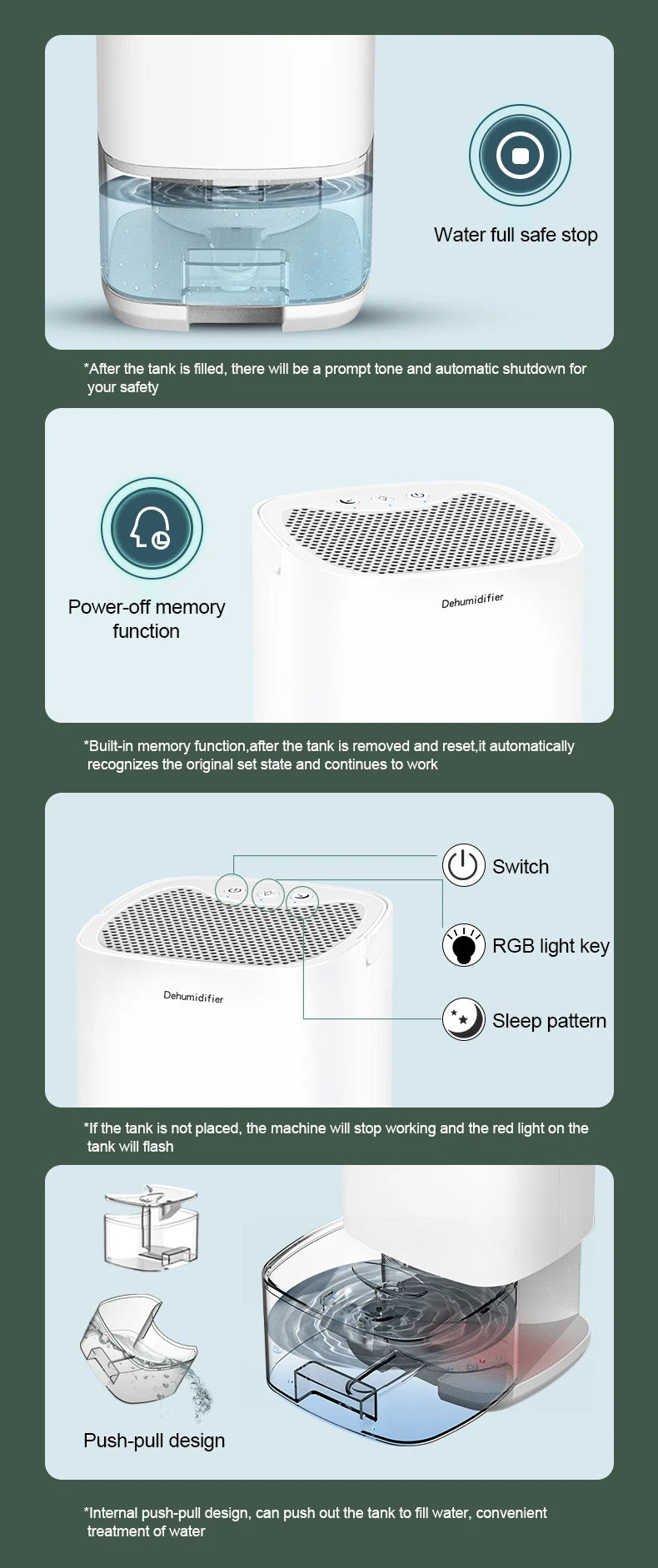 Portable Air Dehumidifier – Ultra Quiet Moisture Absorber for Home, Bedroom & Office